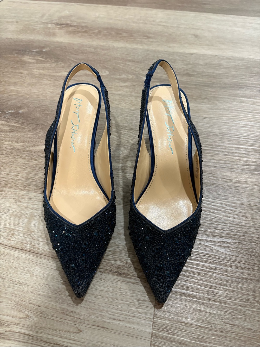 Betsey Johnson navy rhinestone heels